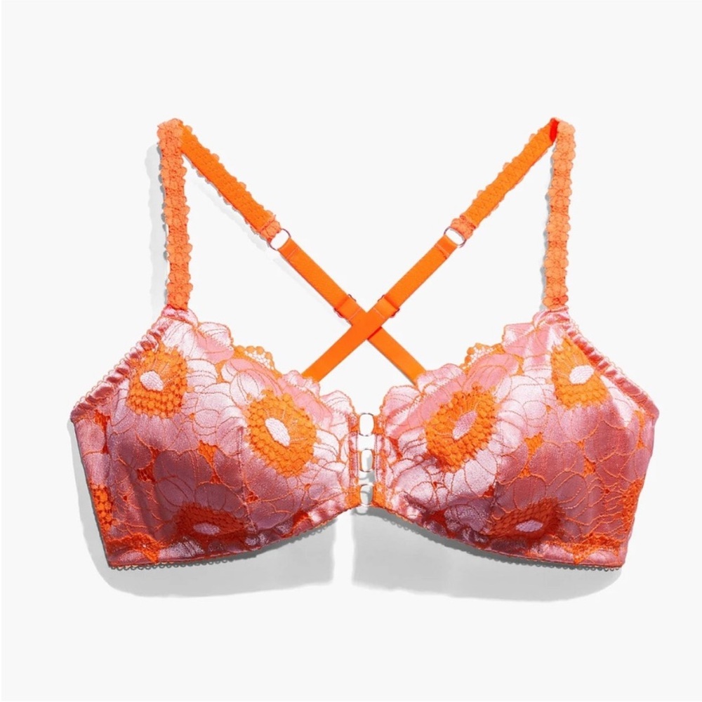 NWT Savage x Fenty Perfect Poppies Lace Bralette Pink and Orange NEW Floral S